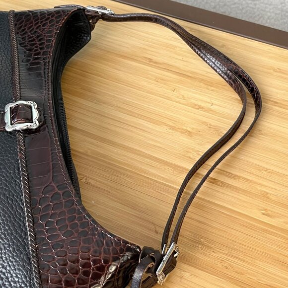 Brighton Designer Black Pebbled Leather & Brown Croc Shoulder Bag Wallet C18510 - Picture 14 of 15